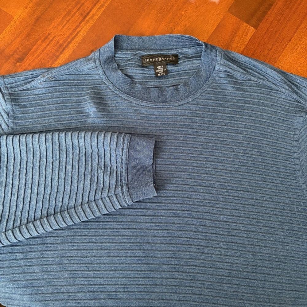 Jhane Barnes Blue Mens Long Sleeve Silk Blend Textured Crew Neck Shirt XL